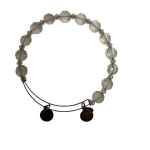 Alex and Ani Clear Crystal Faceted Bead Expandable Wire Bangle Bracelet Silver